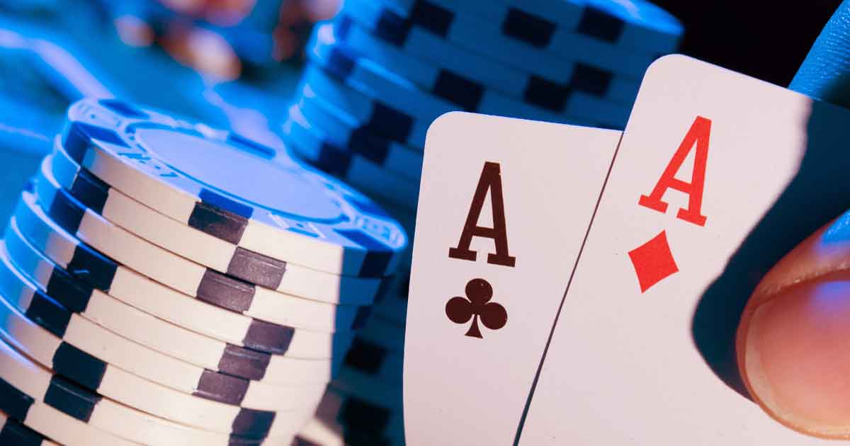 Pair of aces dealt on a blackjack table at a casino event
