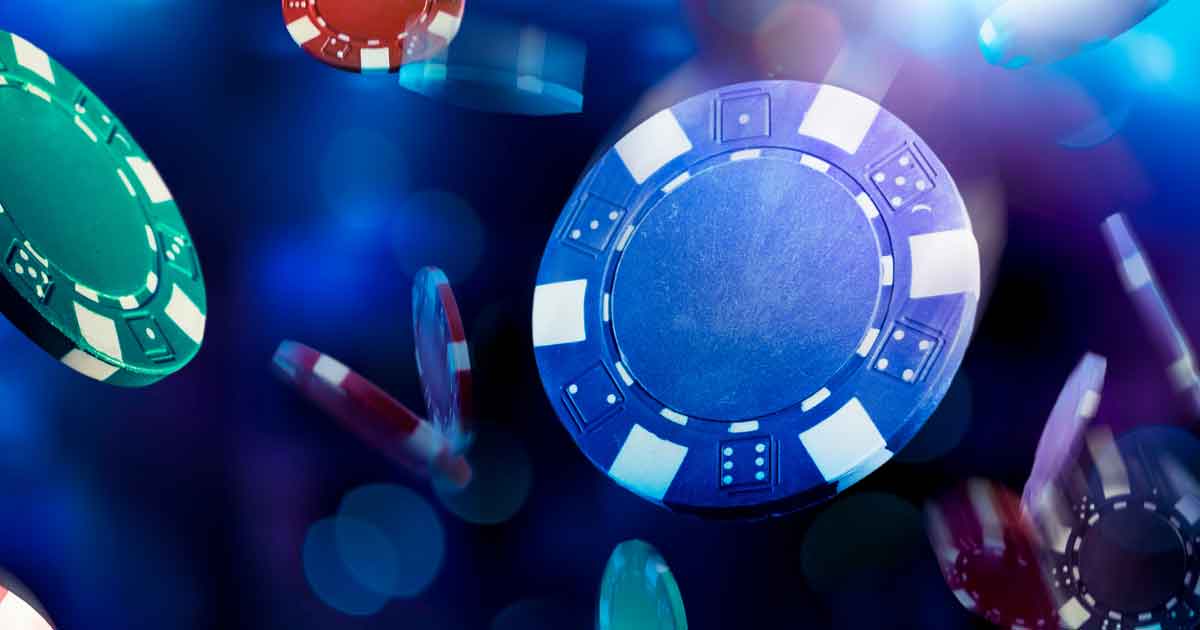 Casino chips in motion at a lively casino rental party